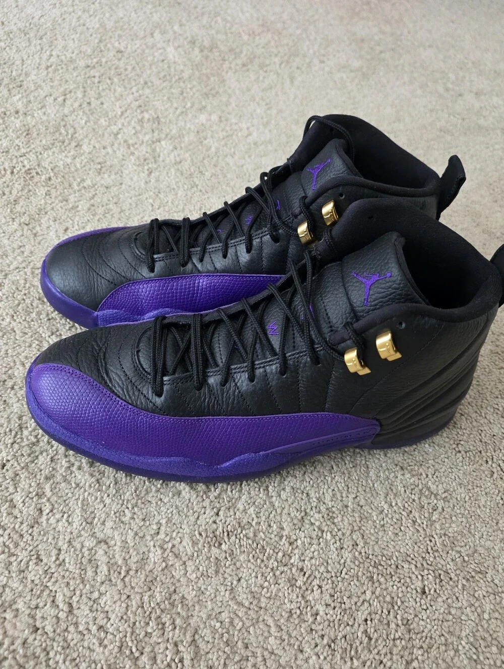 Jordan 12 Men’s High-Top Sneakers - Black & Purple with Gold Accents